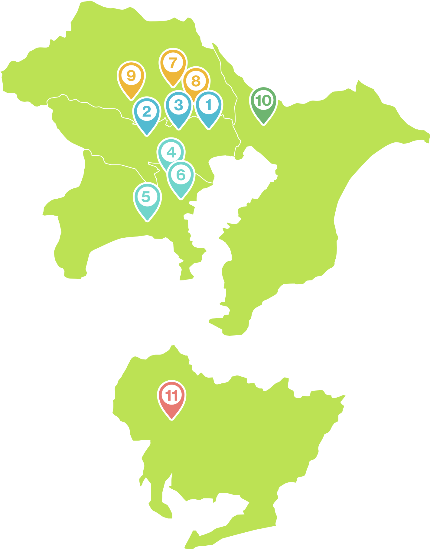 コンパスメディカルグループのクリニック全拠点の地図